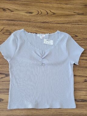 Girls Sugar & Jade Silkworm Ribbed Lace-Trim Short Sleeve Top Size XXL (20/22)